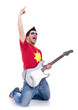 Attractive musician playing guitar