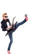 girl with leather jacket and guitar
