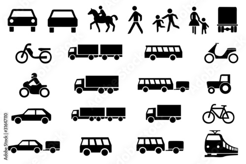 Vektor: Sinnbilder Icons Straßenverkehr PKW LKW Motorrad Kinder Sinnbilder Icons Straßenverkehr PKW LKW Motorrad Kinder