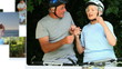 Montage of mature couples relaxing and cycling Montage of mature couples relaxing and cycling