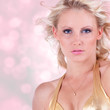 Fashion portrait of attractive young czech girl on pink backgrou
