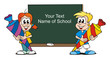 Illustration: Boy and Girl starting School / Board free Text Boy and Girl starting School / Board free Text
