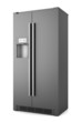 single modern black refrigerator isolated on white background