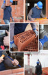 Mosaic of builder working on construction site