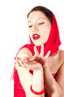 young woman in red dress