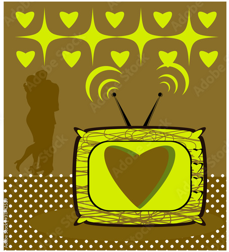 Illustration: Love TV Icon simple oldfashioned and hug couple background Love TV Icon simple oldfashioned and hug couple background