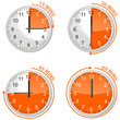 set of orange timer 15 30 45 and 60 minutes