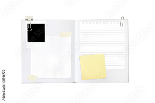 Photo: open book with empty space for notes and images open book with empty space for notes and images