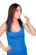 Beautiful girl drinking milk