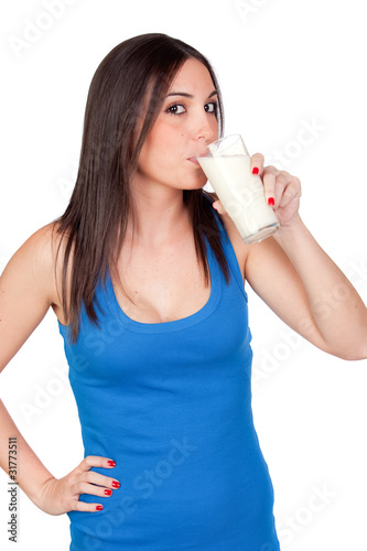 Photo: Beautiful girl drinking milk Beautiful girl drinking milk
