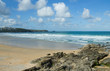 White clouds above Fistral beach in Newquay, Cornwall UK.
