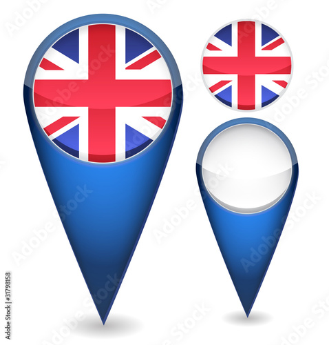 Vector: set of uk flag mapping pins set of uk flag mapping pins