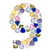 Gemstones numbers collection, figure 9. Isolated on white backgr Gemstones numbers collection, figure 9. Isolated on white backgr