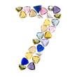 Gemstones numbers collection, figure 7. Isolated on white backgr Gemstones numbers collection, figure 7. Isolated on white backgr