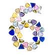 Gemstones numbers collection, figure 6. Isolated on white backgr Gemstones numbers collection, figure 6. Isolated on white backgr