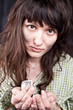 Photo: begging young woman begging young woman