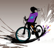Vector: Biker girl silhouette, vector illustration with splashes. Biker girl silhouette, vector illustration with splashes.