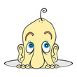 Illustration od scared man hiding in the hole