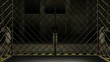 Futuristic elevator and door including green screen
