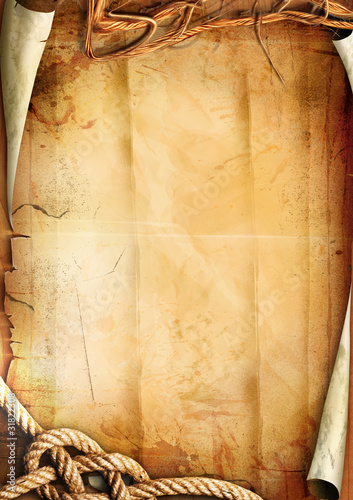 Foto: Old paper texture with a compass and rope Old paper texture with a compass and rope