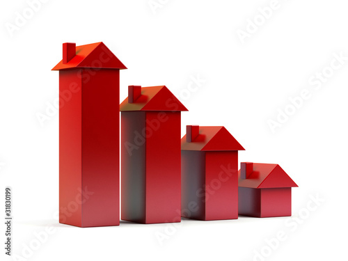 Illustration: Houses - 3d render illustration on white background. Houses - 3d render illustration on white background.