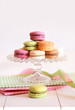 French macaroons on cake tray French macaroons on cake tray