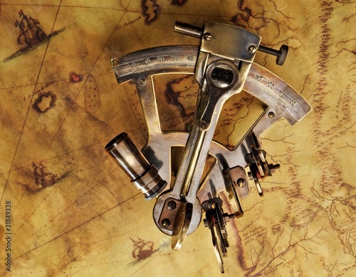 Photo: Sextant on the old map Sextant on the old map