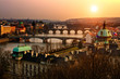 Panoramic view on Charles bridge and sunset Prague lights. Panoramic view on Charles bridge and sunset Prague lights.