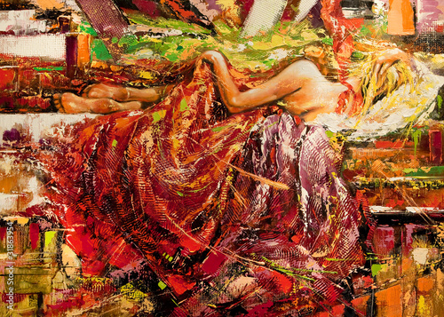 Nowoczesny obraz na płótnie The sleeping girl drawn by oil on a canvas