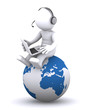 3d character with laptop sitting on the globe 3d character with laptop sitting on the globe