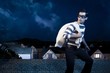 Thief walking on the roof of a house at night Thief walking on the roof of a house at night