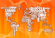 World map:the contours of the country consists of the words