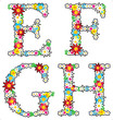 Floral alphabet set, letters E - H, isolated on white background
