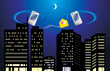 Two mobile telephones on the background of night city