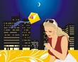 Woman with a mobile telephone on the background of night city