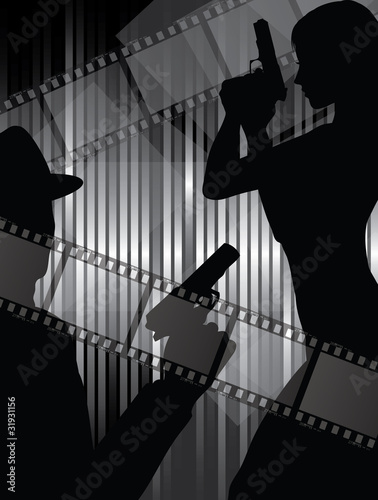 Illustration: silhouettes with gun and filmstrips silhouettes with gun and filmstrips