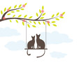Two Black cat on  swing. Vector Illuatration