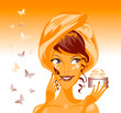 Beautiful girl during beauty ritual with butterfly Beautiful girl during beauty ritual with butterfly