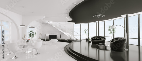 Foto: Modern apartment interior panorama 3d render Modern apartment interior panorama 3d render