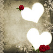 vintage paper hearts frame with pearls, roses and lace