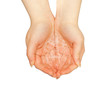 Young woman holding water in her hands