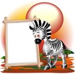 Zebra Cartoon con Pannello-Zebra Savannah Background-Vector Zebra Cartoon con Pannello-Zebra Savannah Background-Vector