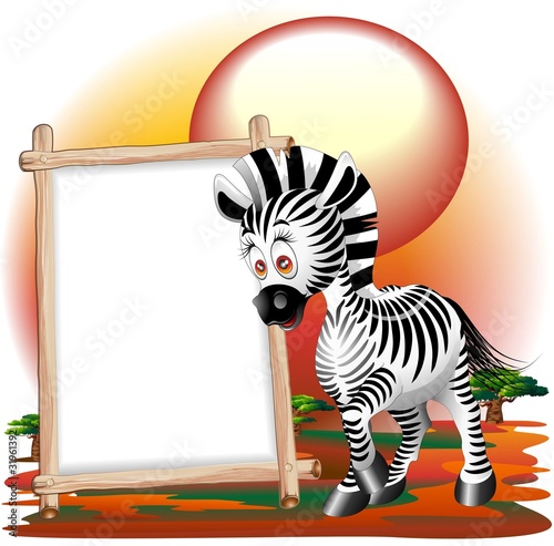 Vector: Zebra Cartoon con Pannello-Zebra Savannah Background-Vector Zebra Cartoon con Pannello-Zebra Savannah Background-Vector
