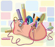 handbag full of makeup