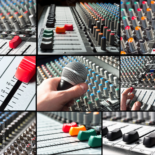Photo: Audio mixer tileset with microphone and sliders Audio mixer tileset with microphone and sliders
