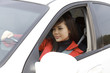 Pretty brunette driving a car Pretty brunette driving a car