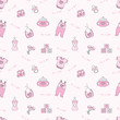 It's a girl: pink seamless background with baby elements