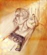 Illustration of a man in profile and a pistol