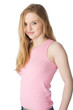 Casual pink shirt with a smile