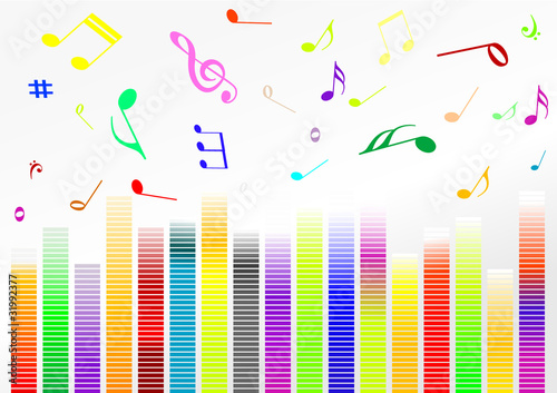 Vector: Abstract illustration with volume bars and music notes Abstract illustration with volume bars and music notes
